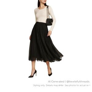 Sandro Black Pleated Midi Skirt Size 4 Parisian Chic Minimalist Office